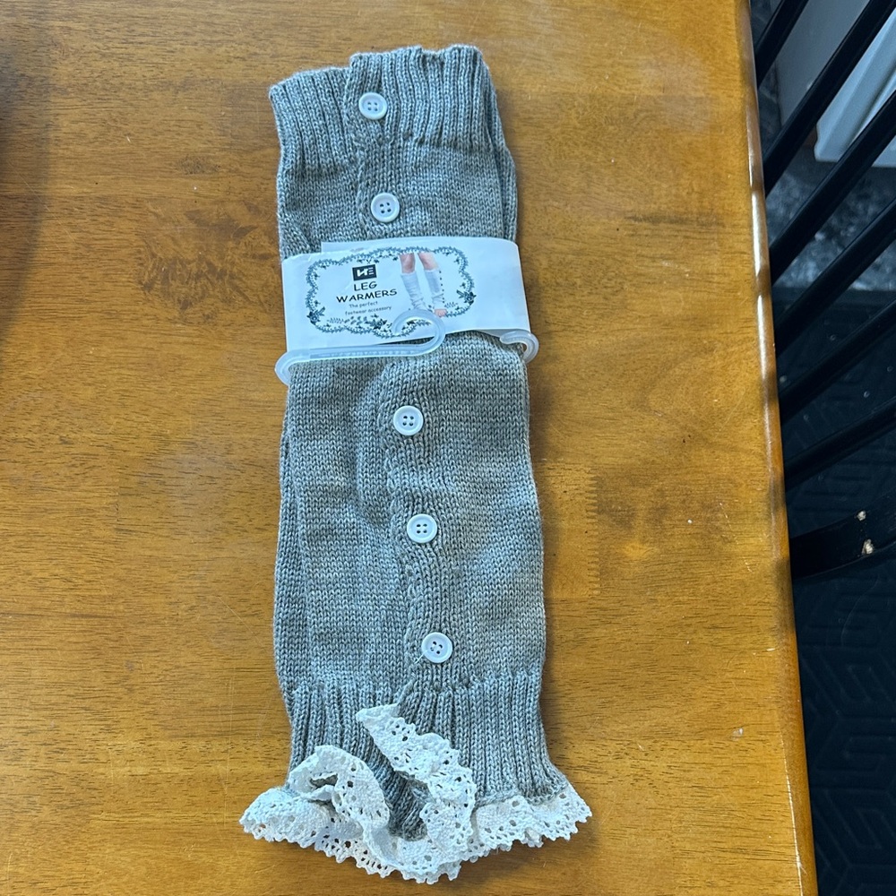 Chic Olive Green Leg Warmers with Lace and Buttons